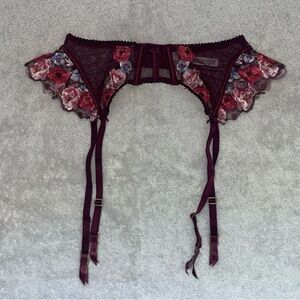 Victoria's Secret Burgundy Floral Lace Garter Belt